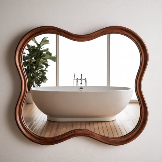 Decoratieve wandspiegel van hout, kleur naturelbruin