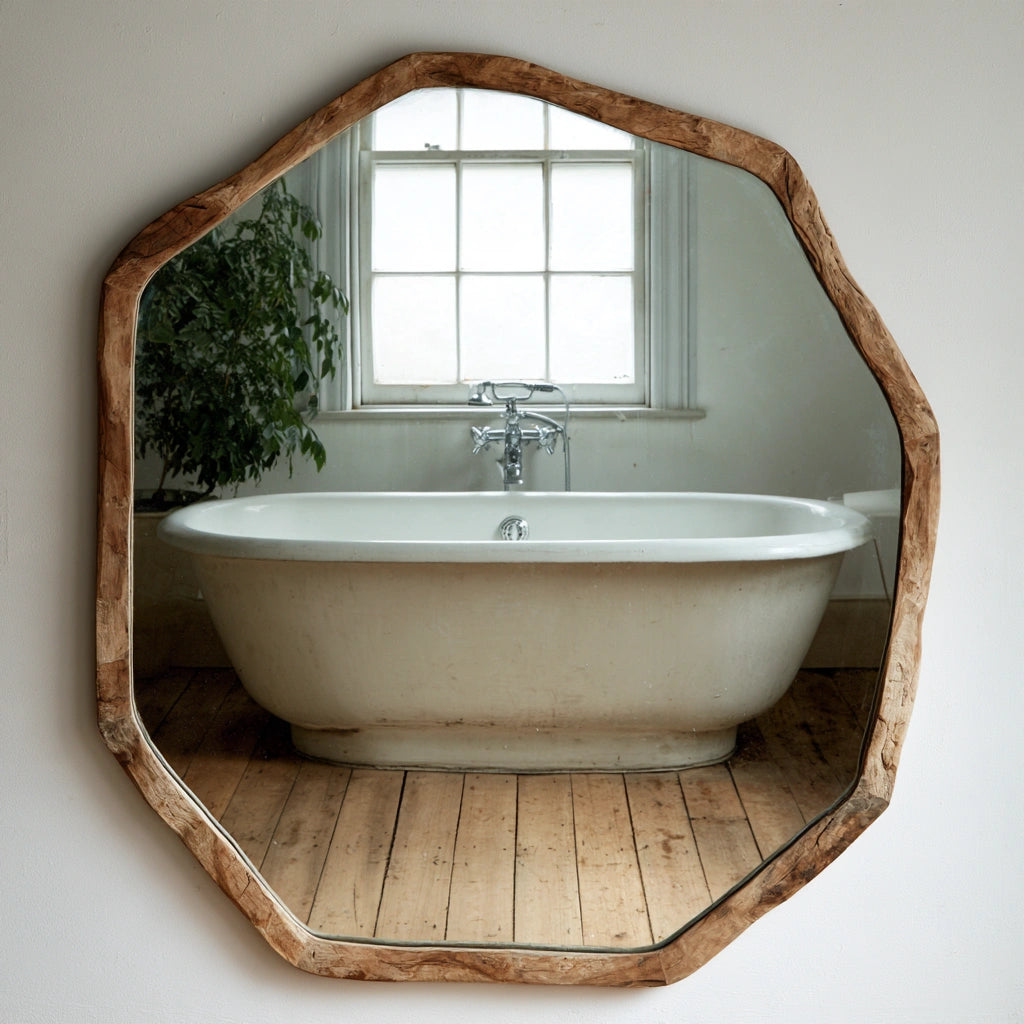 Decoratieve wandspiegel van hout, kleur naturelbruin